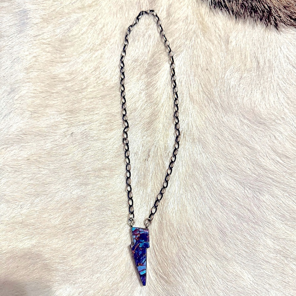 Sterling silver multi-color stone lightening bolt necklace